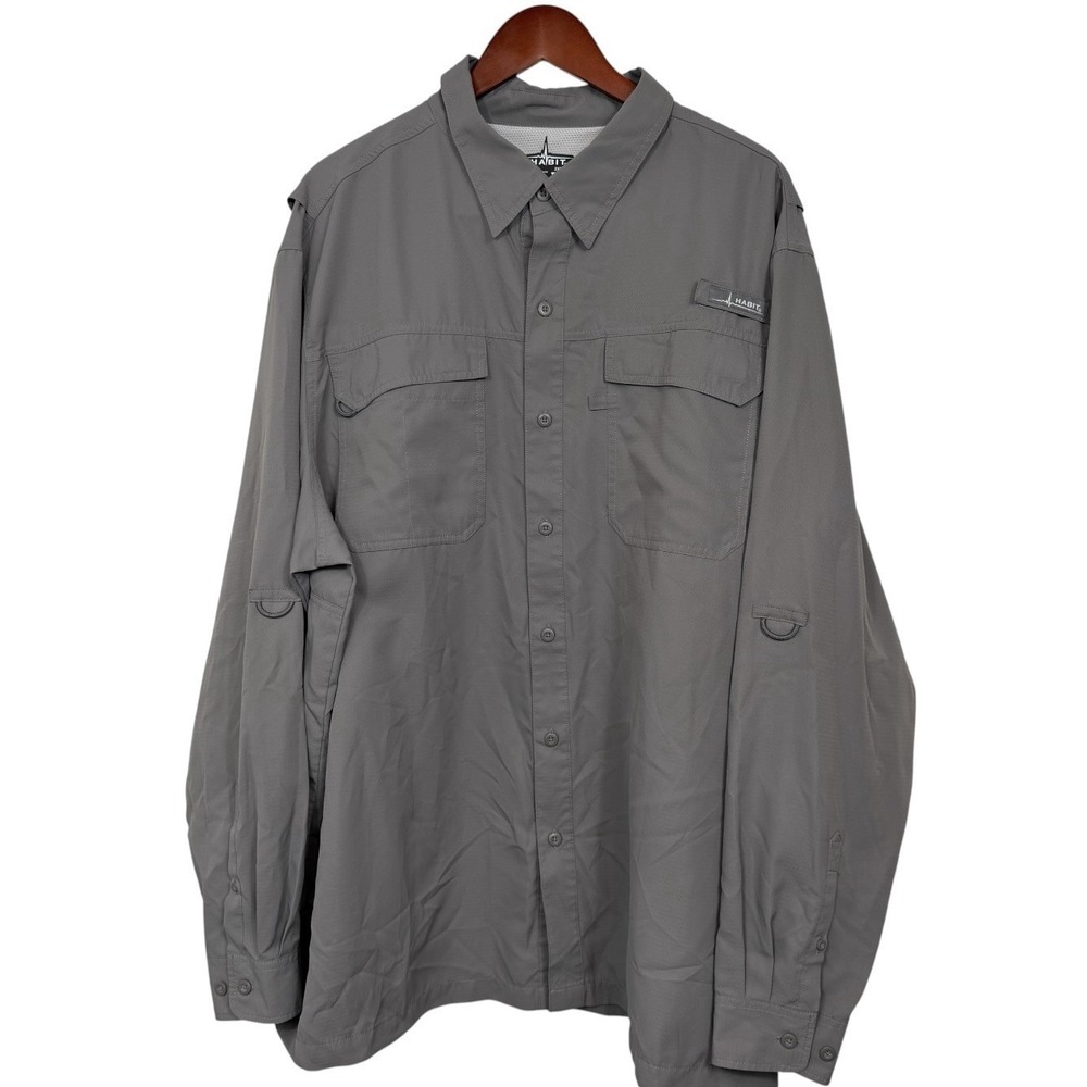 Habit River Guide Fishing Shirt Men's 2XL Gray Long Sleeve‎ Vented UPF 40+